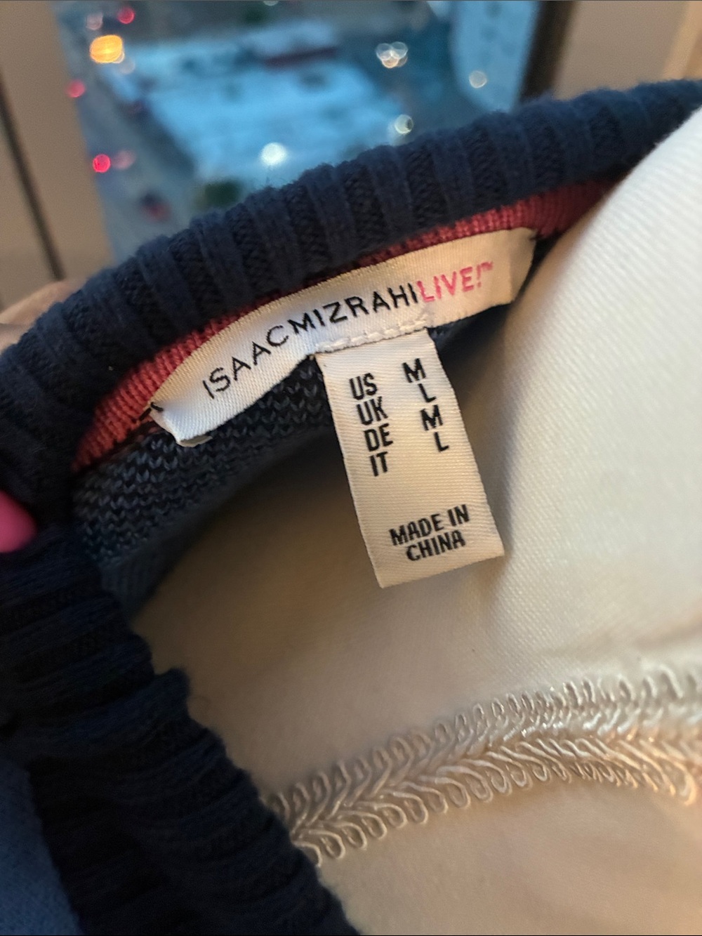 Isaac Mizrahi Navy Cardigan with Light Blue Interior Trim - Picture 2 of 3